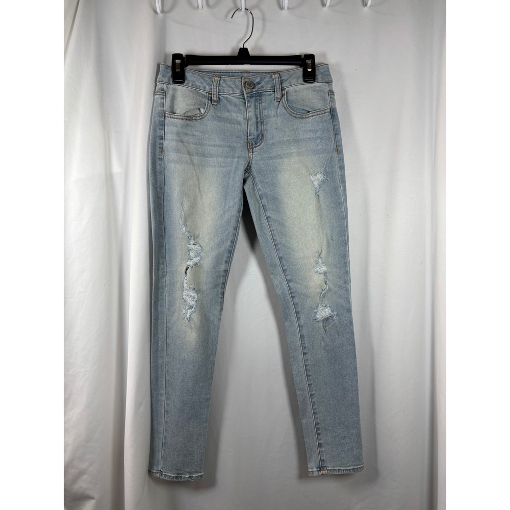 American Eagle Super Stretch Jeggings 6 Short Light Wash Distressed Skinny Jeans